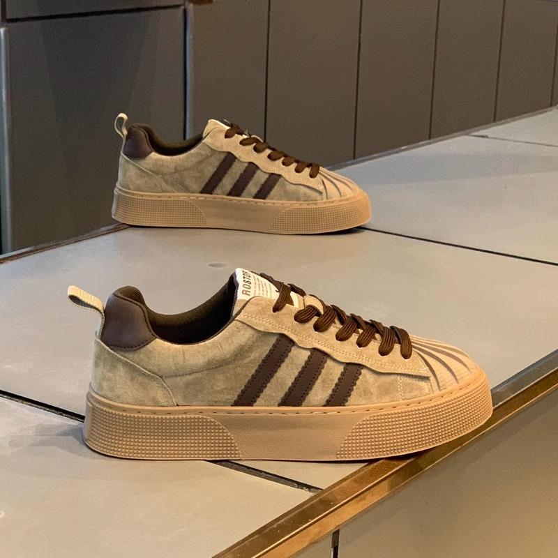 香港ITUN7G秋冬新款贝壳头男士板鞋三道杠百搭纯皮厚底运动休闲鞋