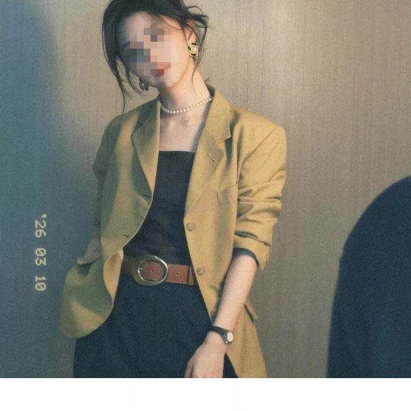 谭松韵明星同款黄色西装外套女26新春季修身显瘦气质通勤职场西服