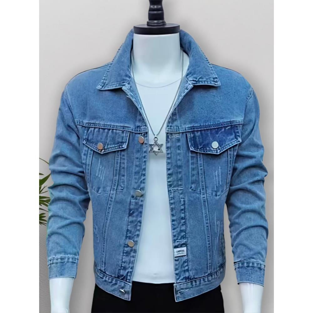 欧货高端牛仔外套男士秋季新款字母刺绣覆古韩版修身百搭轻奢夹克