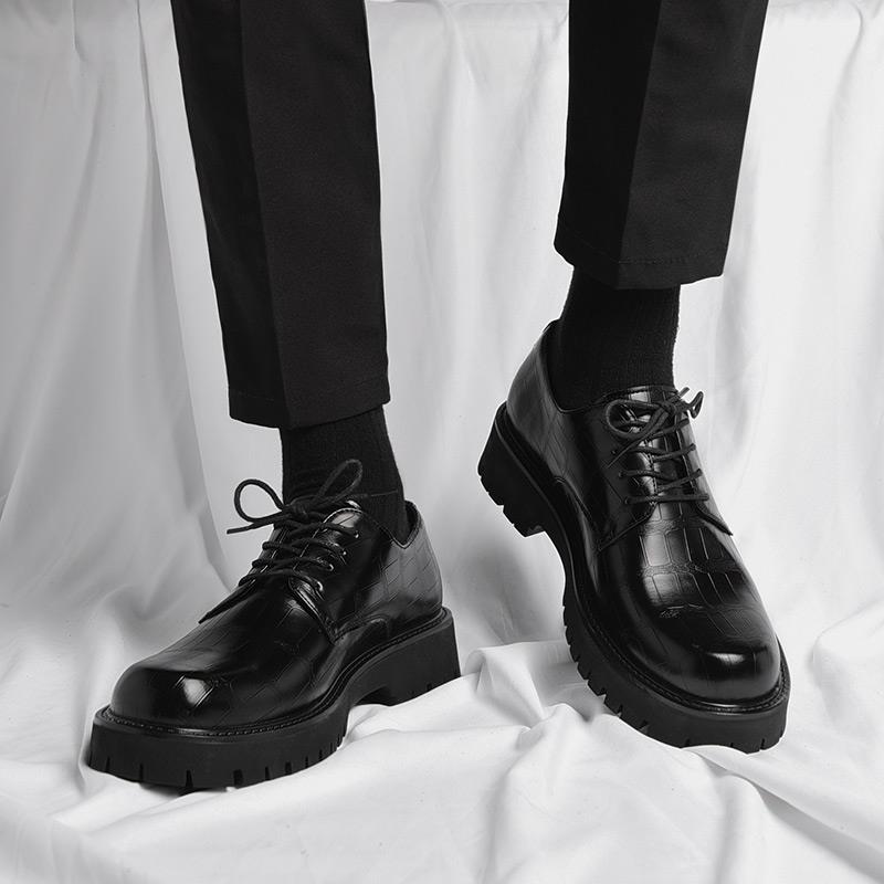 轻奢气质时尚皮鞋秋冬新款男士英伦风商务正装厚底休闲结婚新郎鞋