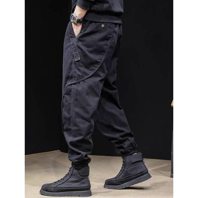it neith BIAS潮牌加绒工装裤子男束脚秋冬宽松大码纯棉休闲男裤