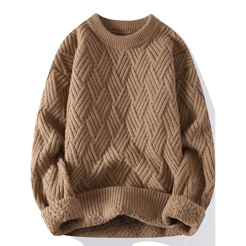 Mostarsea~冬季新款圆领毛衣男士加厚保暖打底针织衫粗针麻花线衣