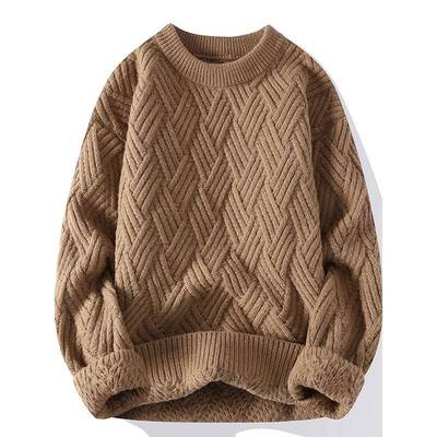 Mostarsea~冬季新款圆领毛衣男士加厚保暖打底针织衫粗针麻花线衣