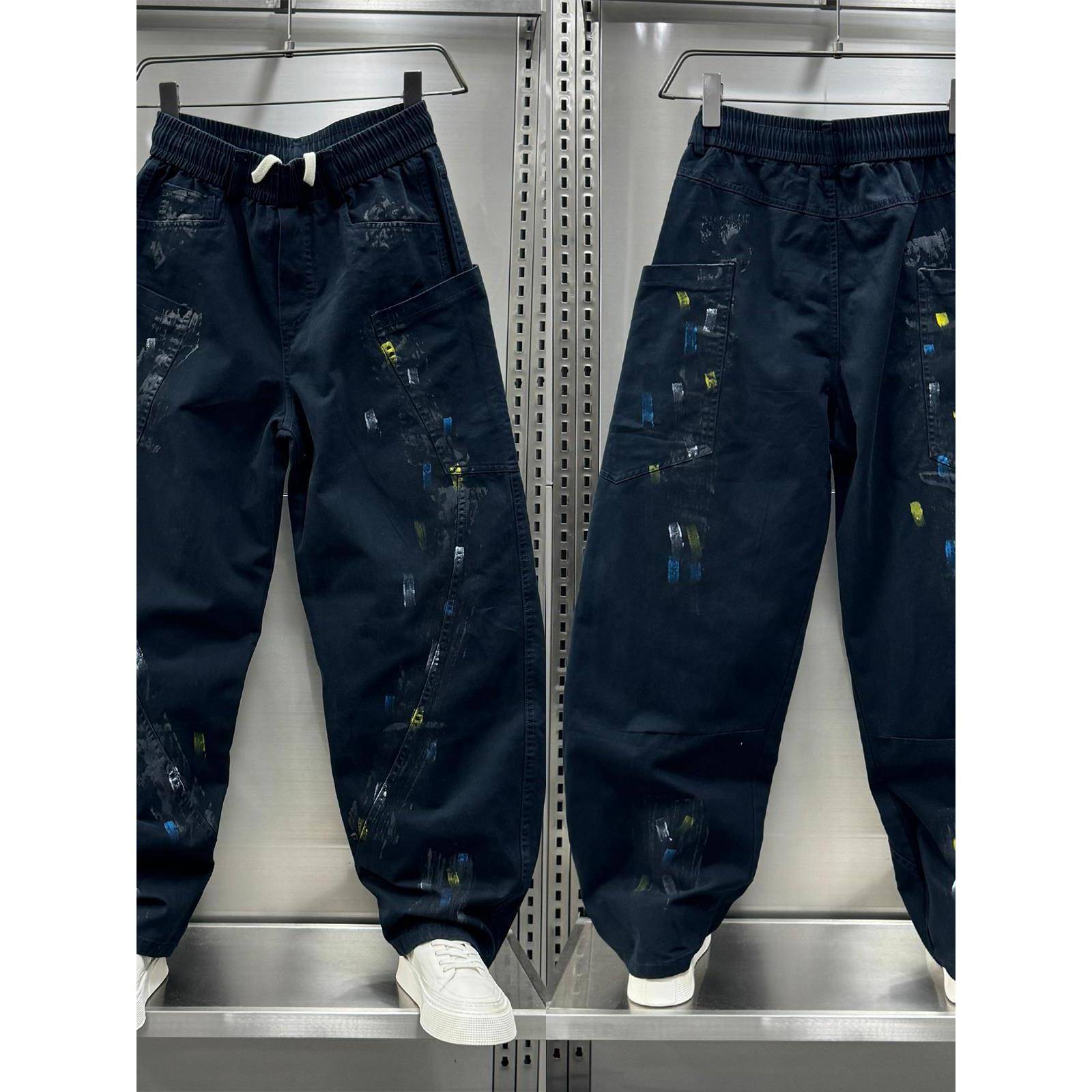 Mostarsea~美式高街泼墨工装裤男士秋季痞帅直筒宽松弯刀休闲裤