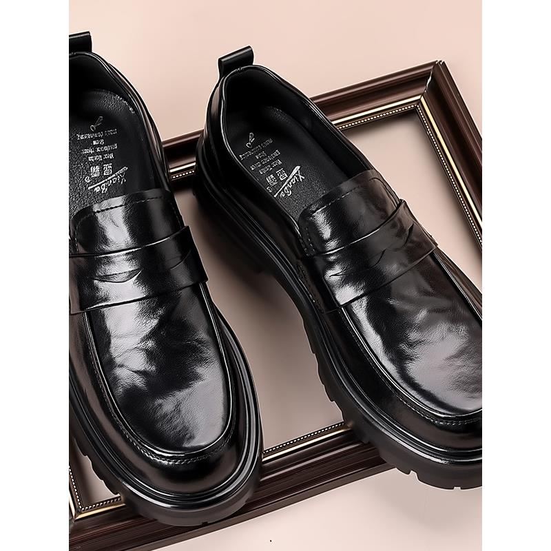 潮牌2025新款秋季休闲皮鞋男一脚蹬年轻人商务厚底西装软底乐福鞋