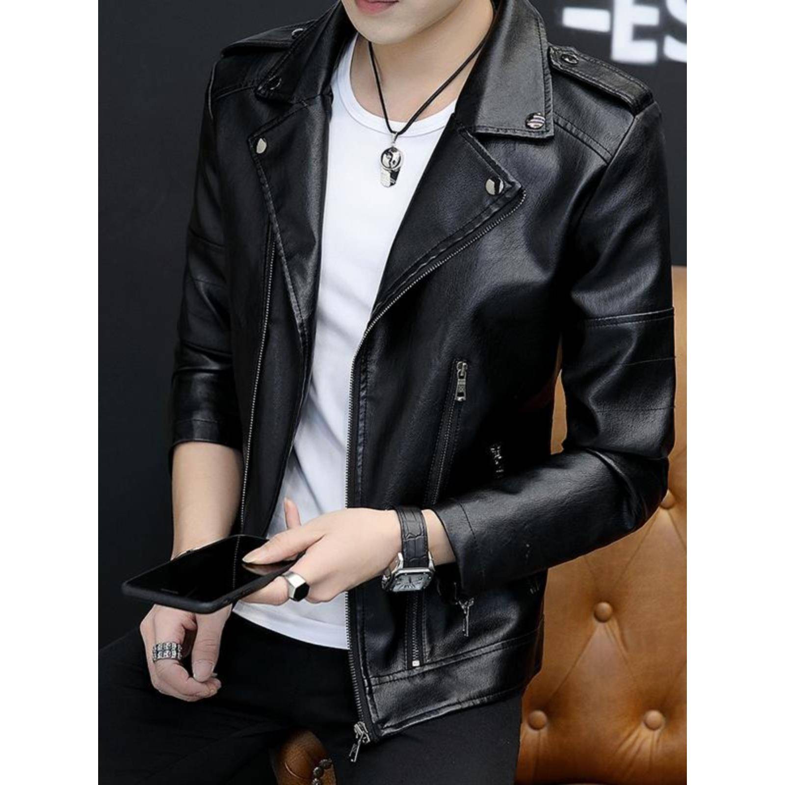 高端海宁真皮皮衣男绵羊皮夹克短款明星同款修身潮流加绒机车外套