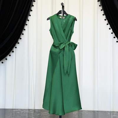 2025春季新款深绿色无袖连衣裙显瘦时尚长裙-无袖裙