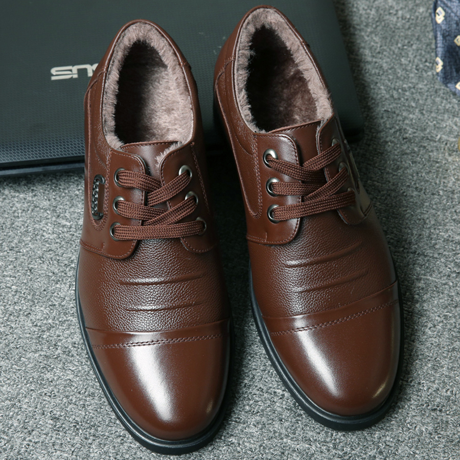 中老年黑色秋冬男皮鞋加绒