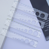 包邮 巨门文具18cm洞洞波浪硬塑料直尺15cm学生画圆圈测量角度透明