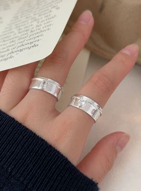 LTBB 镶石爱心纯银戒指女小众巴恩风指环高级感开口可调节潮流款