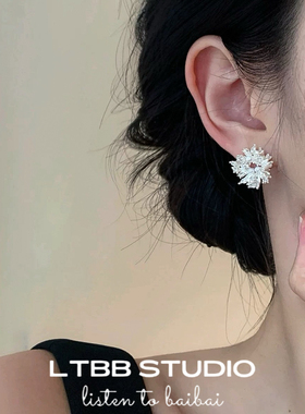 LTBB 璀璨烟花碎碎锆石珍珠雪花镀金耳钉优雅闪轻奢浪漫耳饰耳钉
