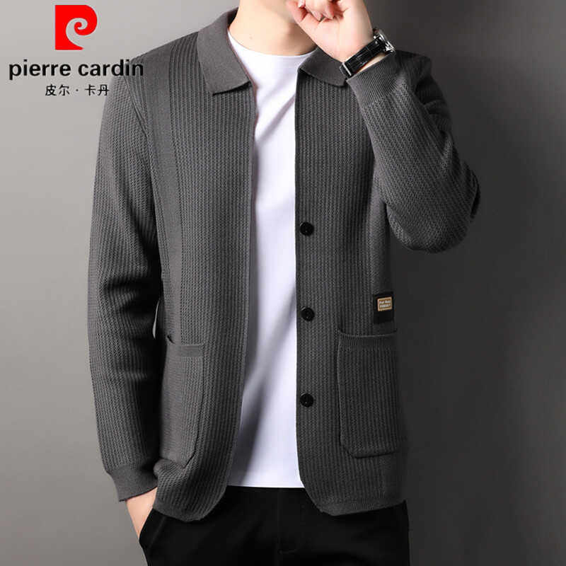 皮尔卡丹秋季新款开衫男针织衫外套商务简约男士时尚毛衣外套百搭