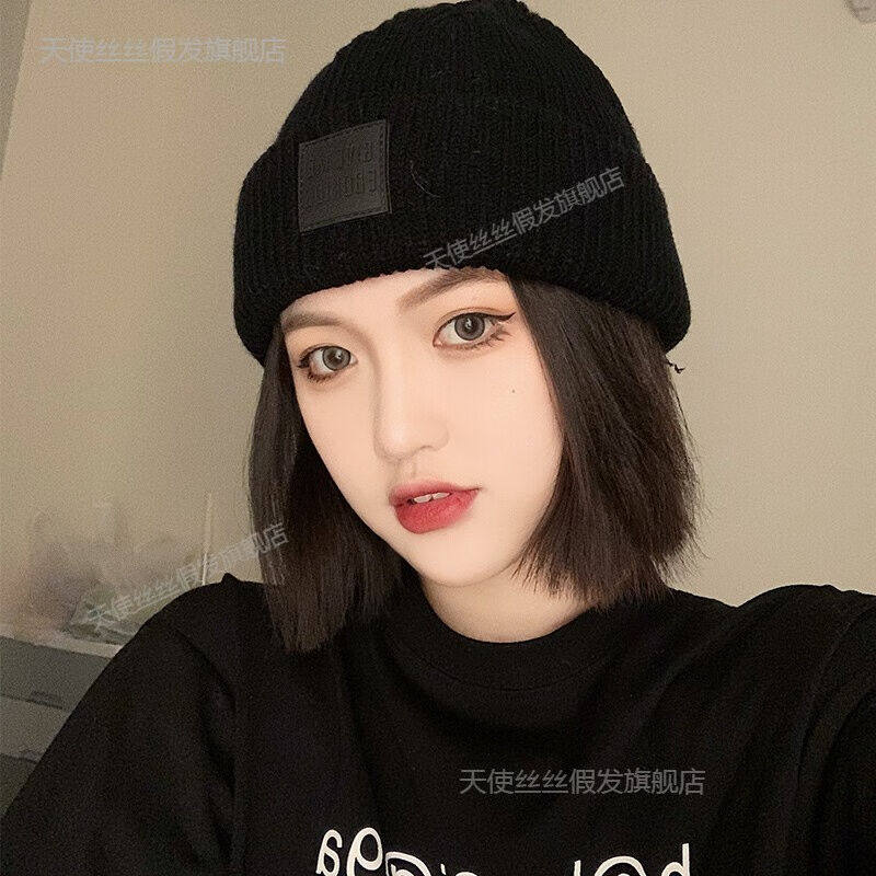 天使丝丝假发女短发假发帽子一体针织帽波波头全头套式人发丝黑色使用感如何?