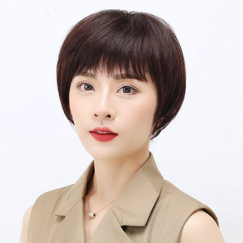 美蝶真发假发女短发中年妈妈头发少中老年短直发真人发丝全头套式怎么样,好用不?