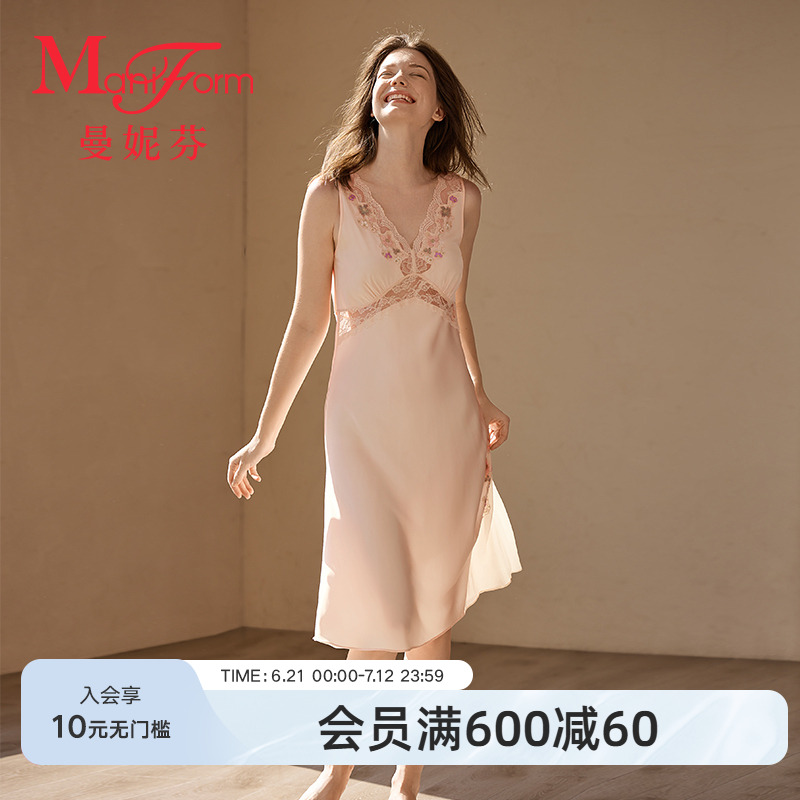 【品牌新款】曼妮芬V领高腰舒适无袖长款裙装女家居睡裙203206