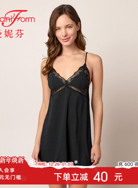 曼妮芬细肩带女士性感吊裙睡裙舒适家居服防凸点轻薄性感蕾丝吊带