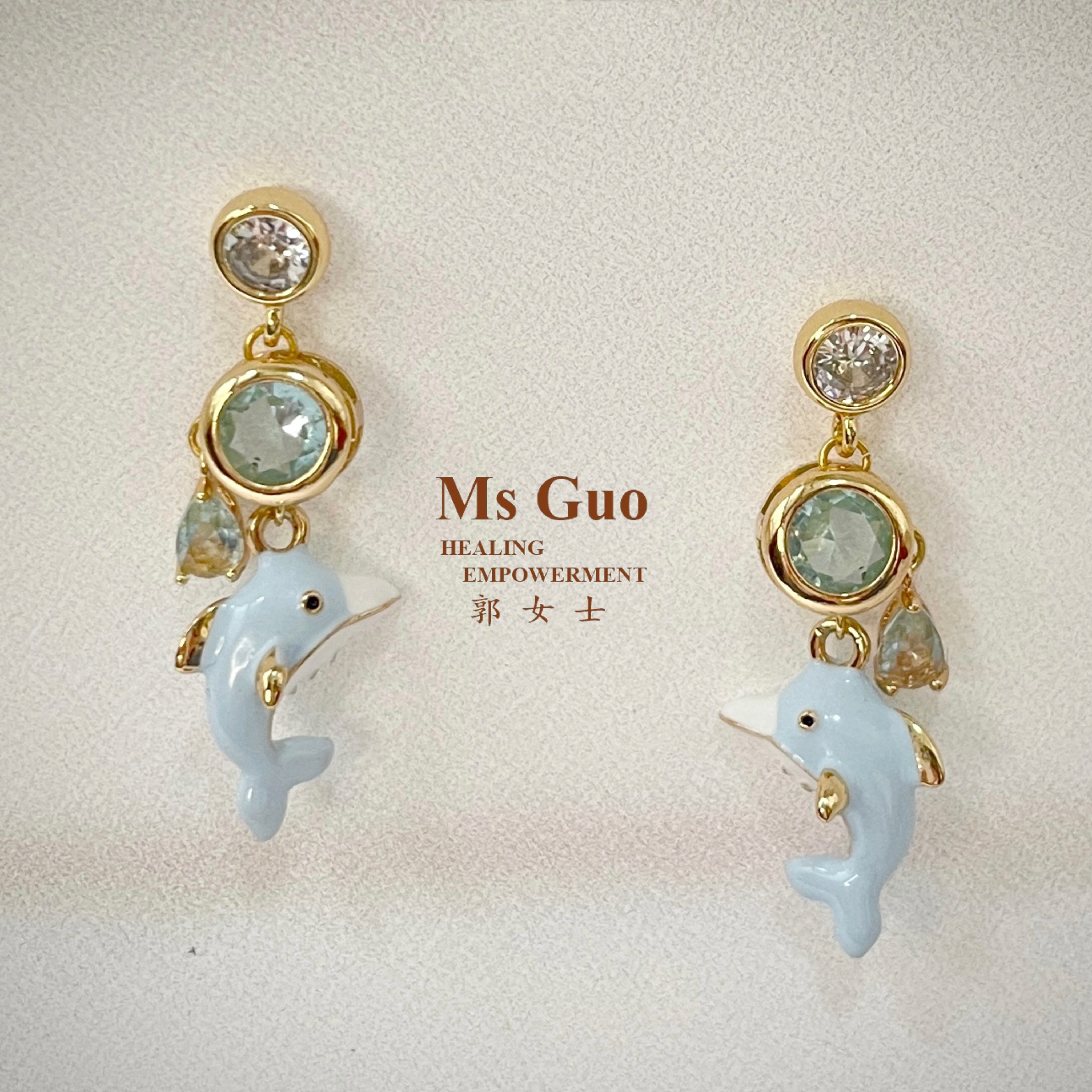 MsGuo手工海豚耳环天蓝通勤配饰
