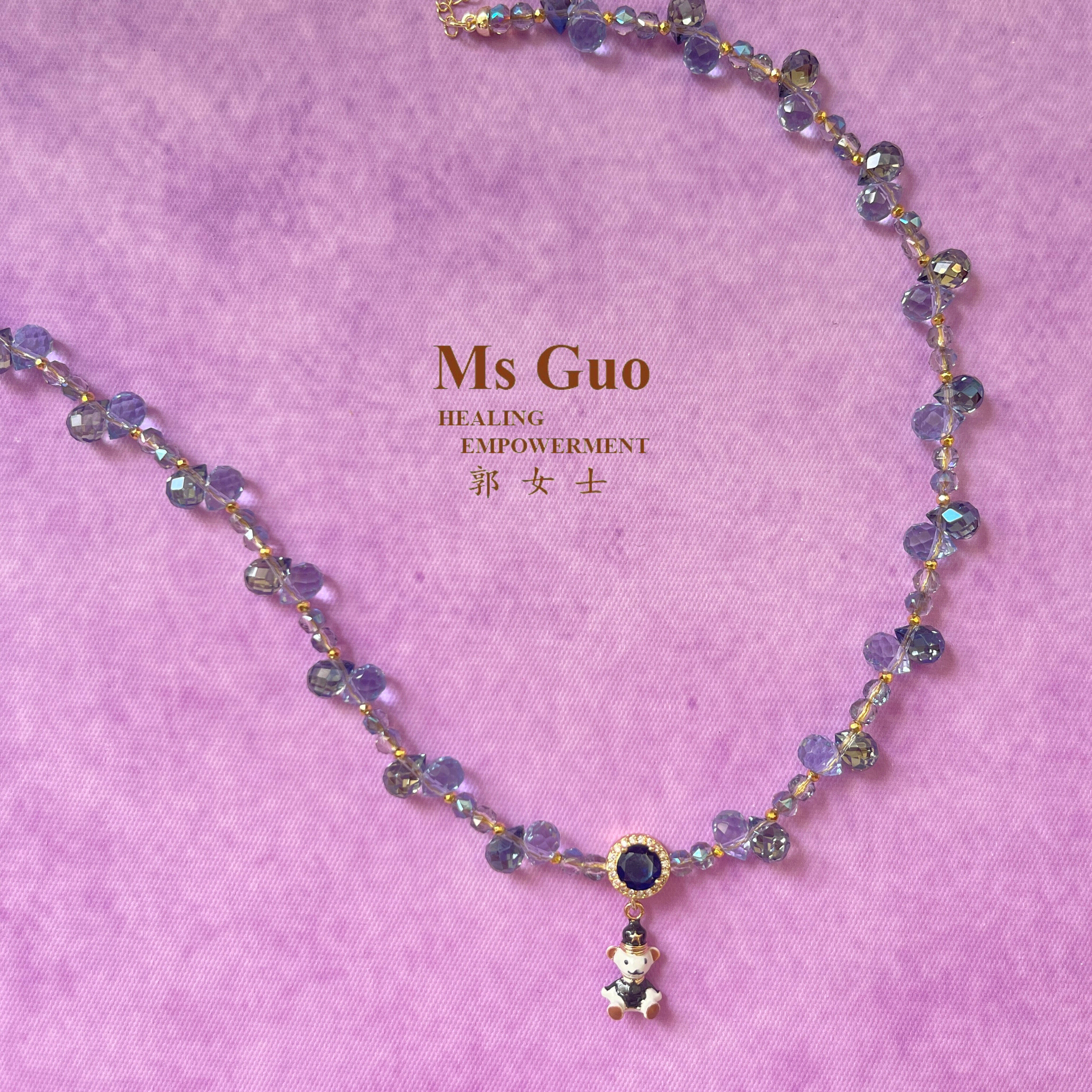 MsGuo手工小熊水晶项链颈链蓝色