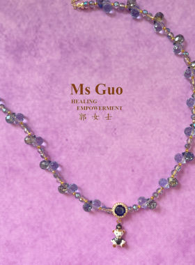 Ms Guo手工爵士熊疗愈项链水晶滴油珐琅串珠工艺日常/聚会佩戴