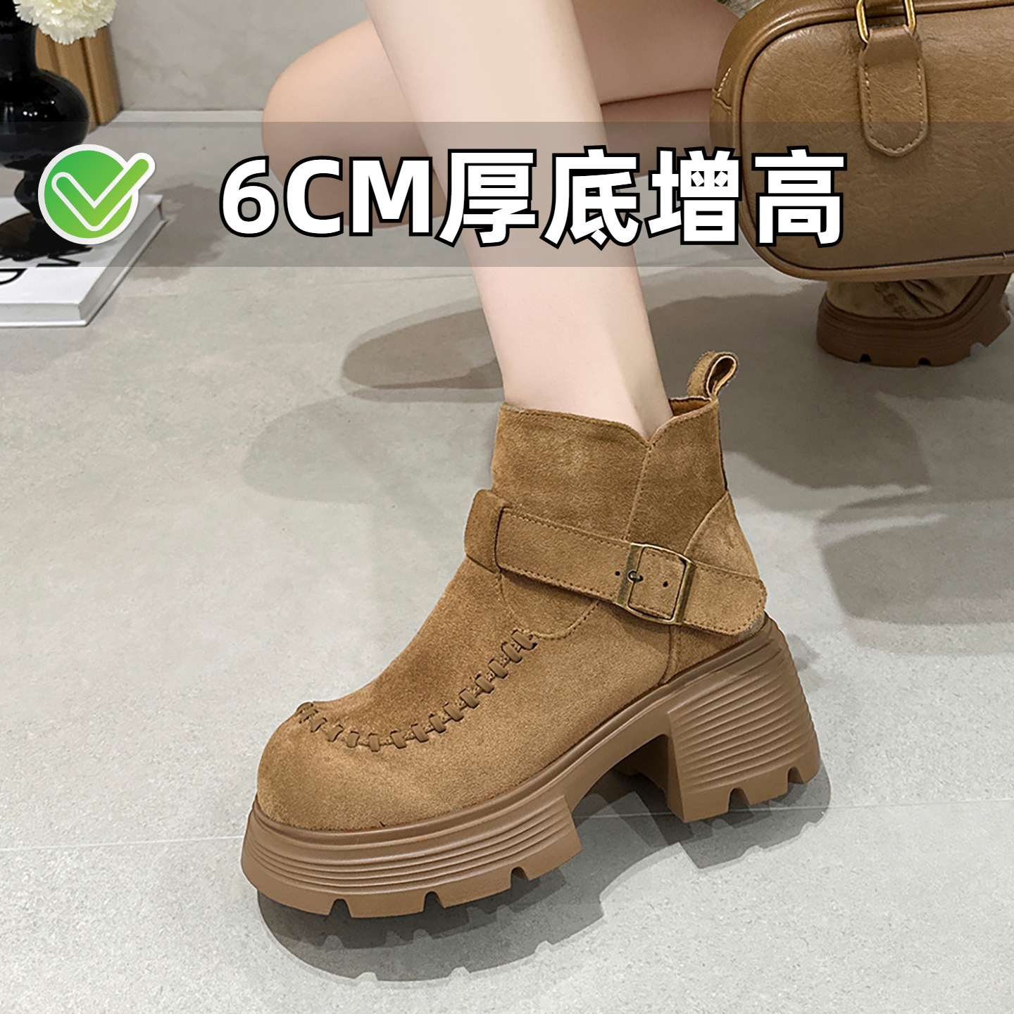 ZYIYI加绒厚底增高马丁靴