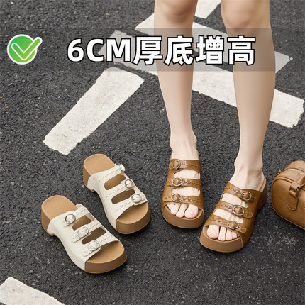 小个子厚底勃肯一字拖夏季新款增高外穿露趾凉拖鞋小码女鞋313233