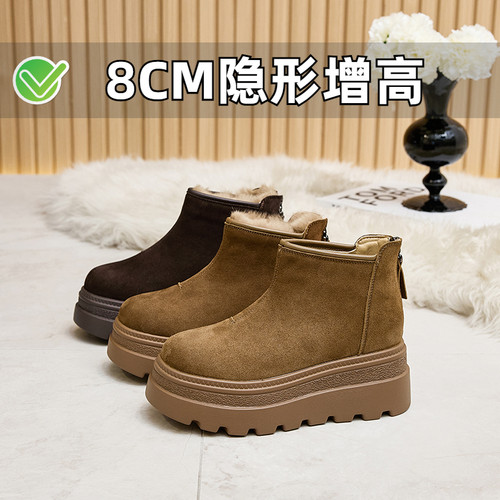 小个子内增高短靴春秋季厚底马丁靴女牛皮雪地靴小码女鞋31323334
