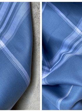 35%HEMP65%CO蓝色格纹舒适汉麻棉春夏面料设计师服饰布料