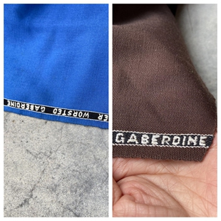 棕色蓝色斜纹纯羊毛嘎巴甸秋冬精纺抗皱微挺面料定制西装西裤布料