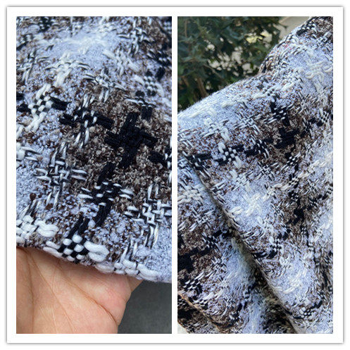 白色咖色混色大牌风订单剩余花呢小香风时装面料设计师外套裙马甲