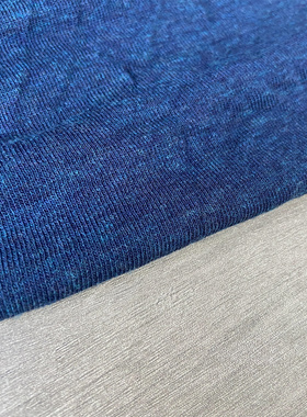 混蓝色薄型羊毛30%粘纤70%弹力半透针织春夏面料设计师T恤布料