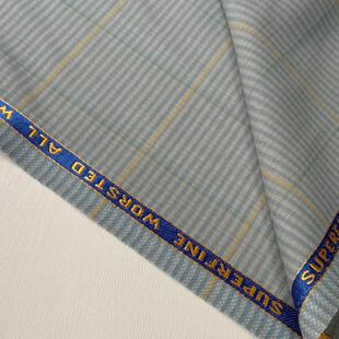 HIELD英国100%羊毛清爽蓝色格子精纺四季款抗皱定制西装布料