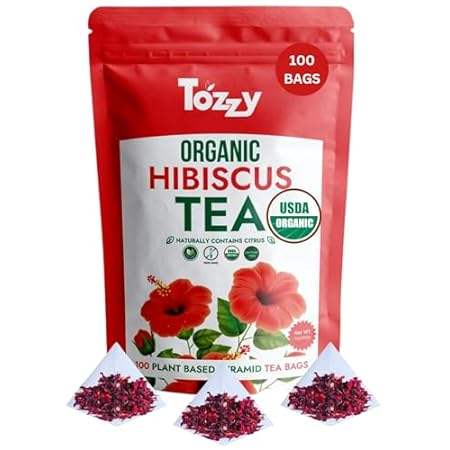 Tozzy， Organic Hibiscus Tea | 100 Count， Pyramid Tea Bags
