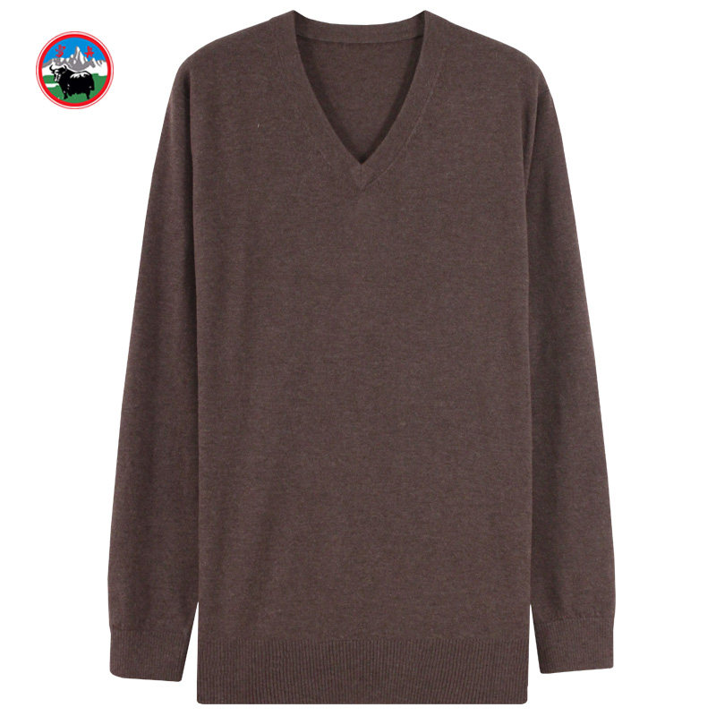 雪舟男士牦牛绒套衫V领针织衫打底衫秋冬毛衣爸爸装