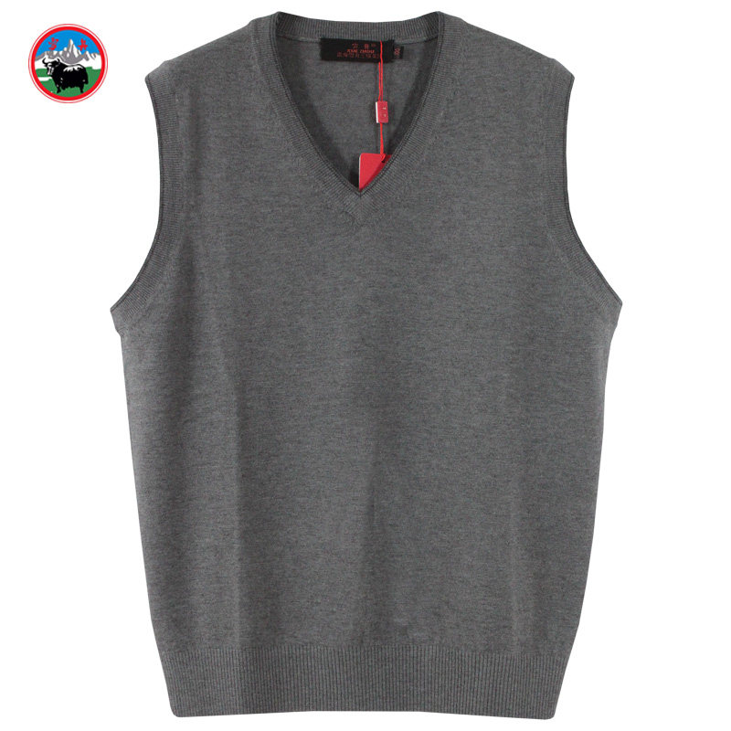 雪舟男式牦牛绒V领背心针织衫春秋冬打底毛打底衣马夹