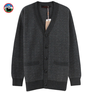 雪舟男式牦牛绒开衫V领秋冬季针织衫宽松羊毛保暖毛衣外套