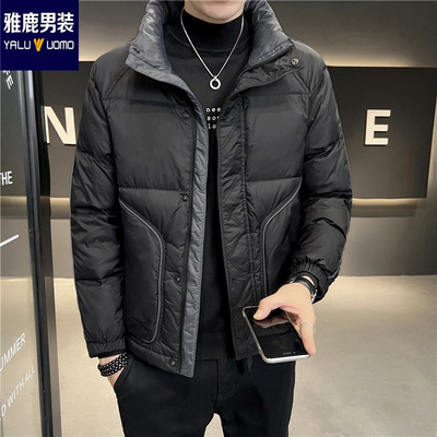 短款白鸭绒羽绒服男雅鹿外套