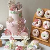 扮模具 饰木雕屏风折扇烘焙装 粉色系新中式 宝宝周岁礼甜品台蛋糕装