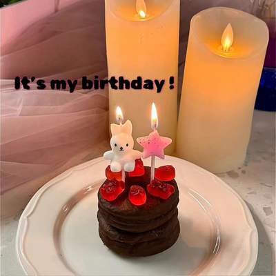 小红书同款韩系ins爱心可爱小兔子生日蜡烛蛋糕装饰烘焙装扮插件