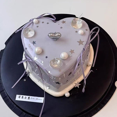 韩国ins简约爱心蜡烛蛋糕装饰银色星星水晶樱桃女神生日派对装扮