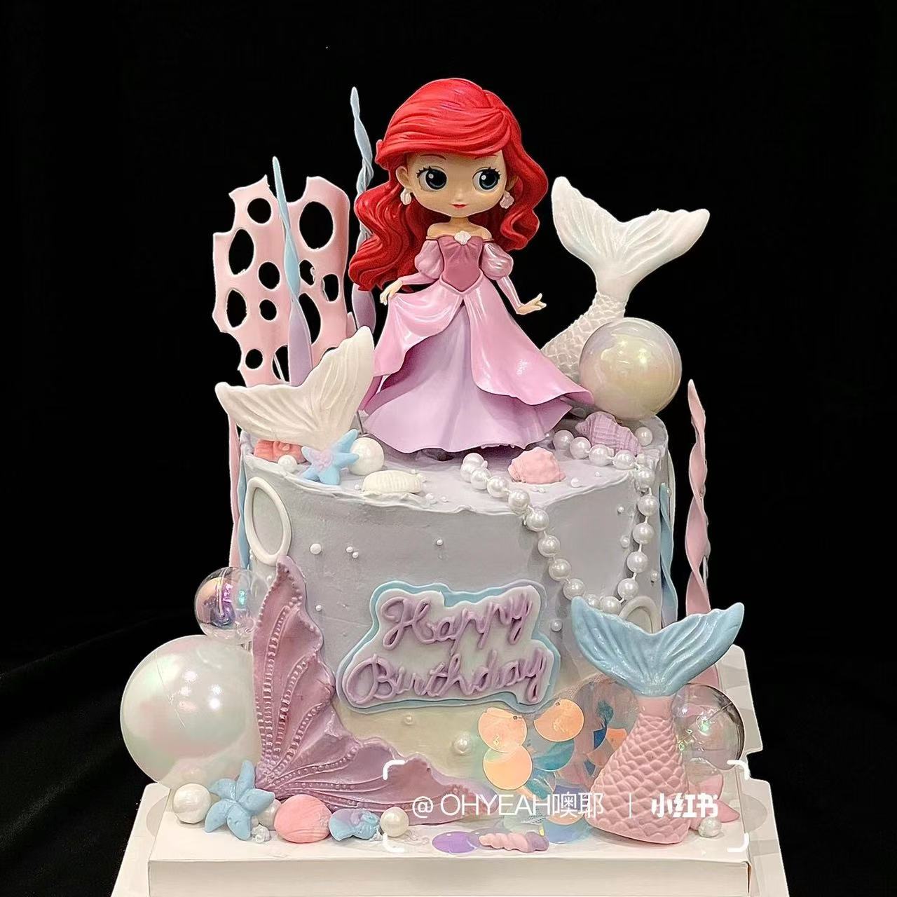 美人鱼公主蛋糕装饰摆件卡通海洋系鱼尾美人鱼蛋糕烘焙装扮插件