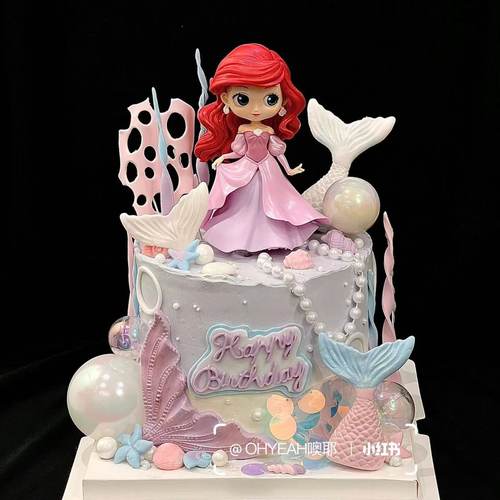 美人鱼公主蛋糕装饰摆件卡通海洋系鱼尾美人鱼蛋糕烘焙装扮插件