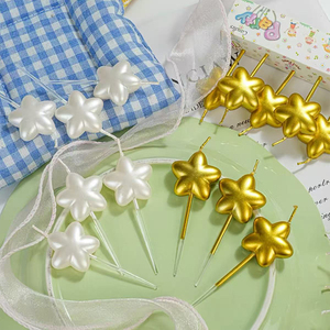 韩系ins胖胖珠光白色金色星星蜡烛蛋糕装饰圣诞甜品派对生日插件