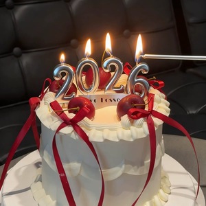 网红银色2026新年数字蜡烛蛋糕装饰元旦跨年甜品烘焙派对氛围装扮