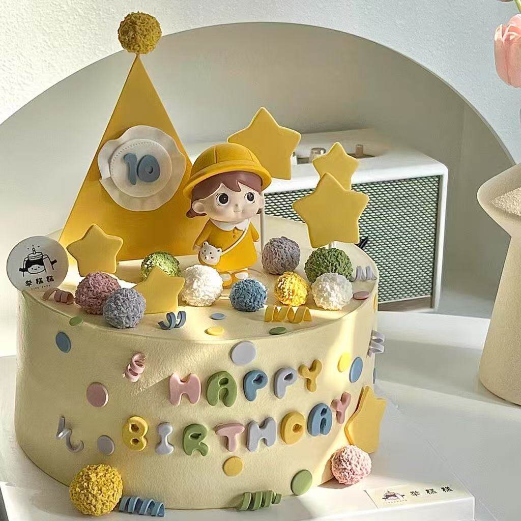 网红黄色雨衣背包小孩蛋糕装饰摆件可爱帽子女孩男孩生日烘焙插件
