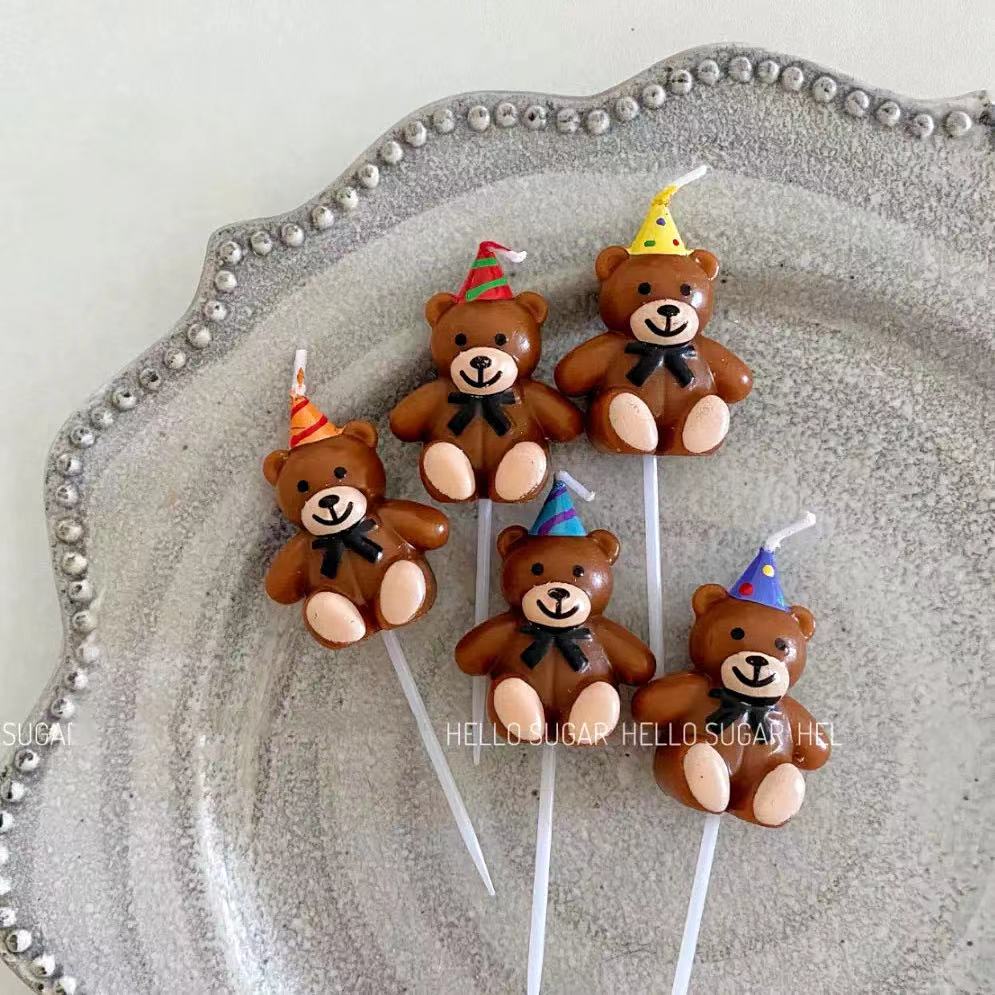 韩国INS派对生日帽小熊蜡烛摆件