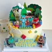 网红卡通我 世界儿童男孩生日蛋糕装 饰积木人偶史蒂夫烘焙插件