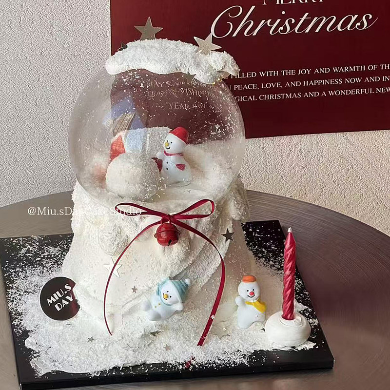 韩式ins风爆款水晶球雪人蛋糕装饰摆件圣诞节滚雪球DIY铃铛装扮