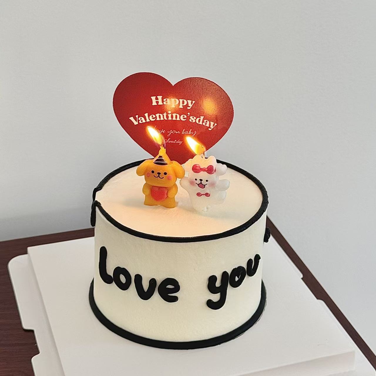 七夕情人节蛋糕装饰love卡片情侣抱爱心蝴蝶结小狗蜡烛装扮插件