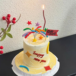 2026新年快乐祝福语小旗蛋糕装饰多巴胺彩色星星礼花跨年装扮插件