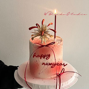 2026新年快乐礼花亚克力蛋糕装饰插件除夕跨年DIY丝带蝴蝶结装扮